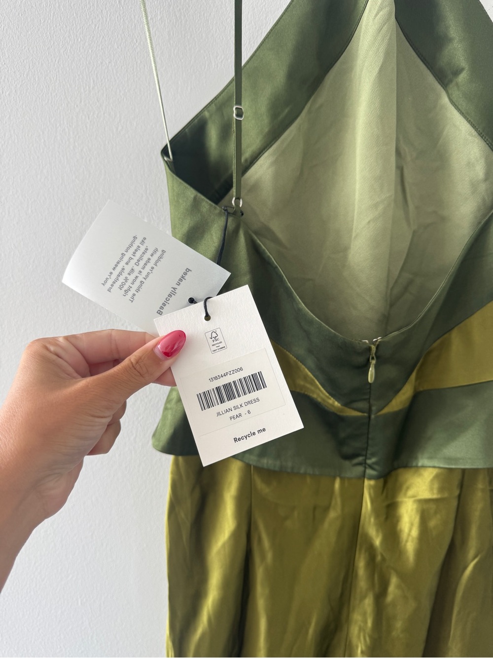 REFORMATION Jillian Silk Dress in Pear 6 - Picture 5 of 8